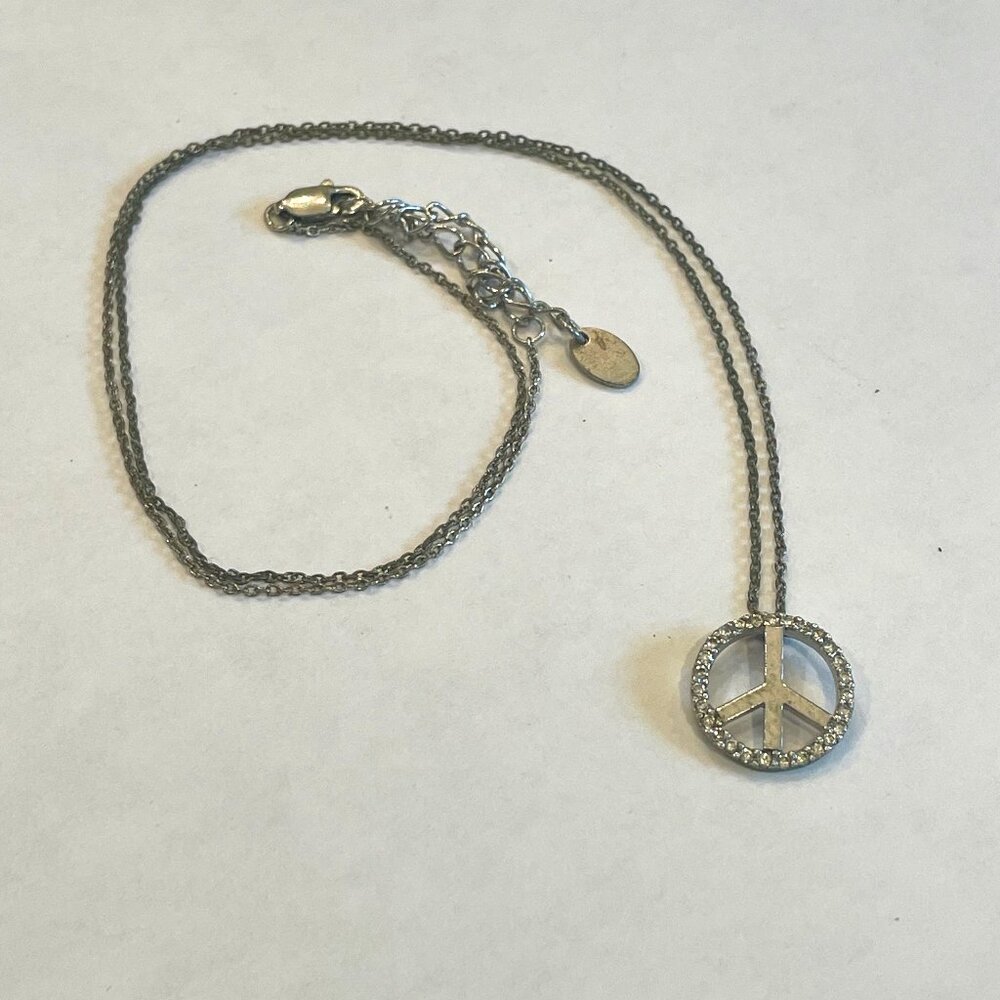 Rhinestone Peace Symbol Necklace